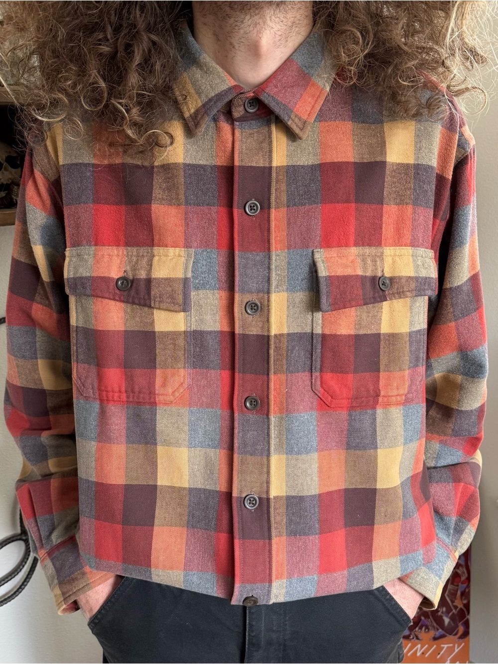 LL Bean Chamois Check Plaid Button Down Shirt ~ Size Large